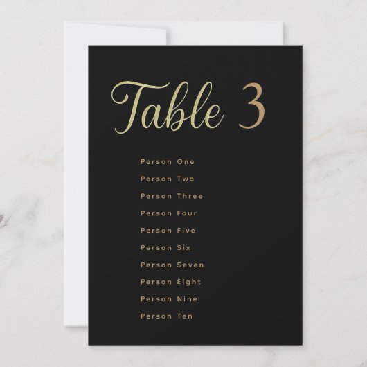 Wedding Table Seating Chart Cards | Gold on Black Kaart (Achterkant)