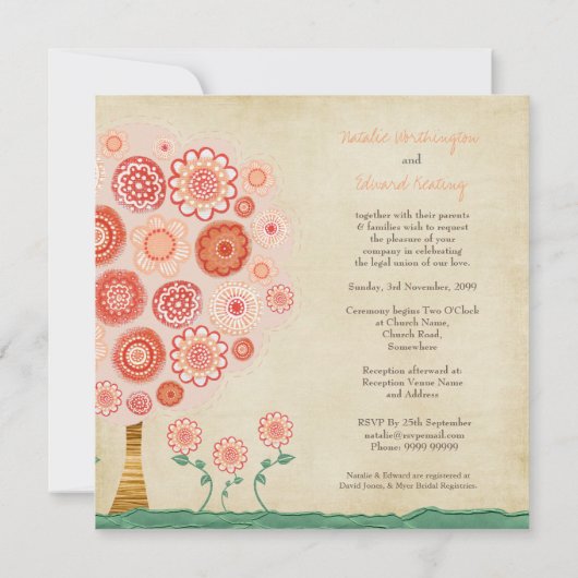 Wedding Tangerine Dream Persoonlijke Uitnodiging (Achterkant)