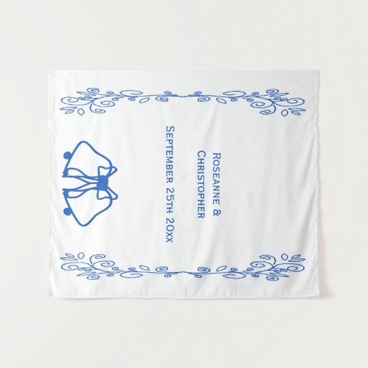 Wedding Tapestry Backdrop Blue Sapphire Bells Wandkleed (Voorkant (horizontaal))