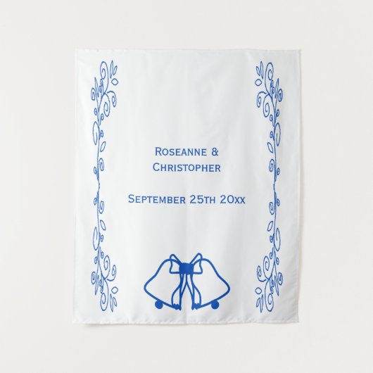 Wedding Tapestry Backdrop Blue Sapphire Bells Wandkleed (Voorkant)