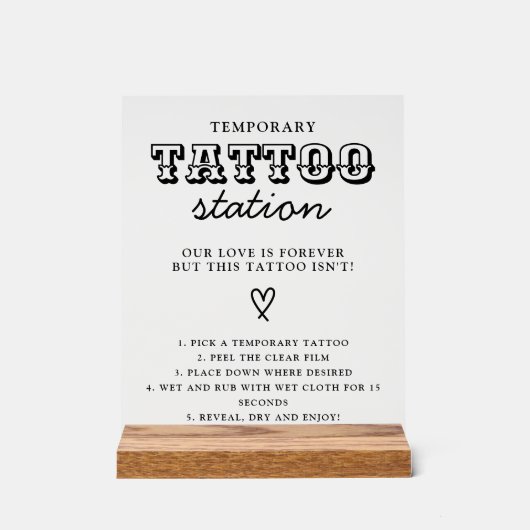 Wedding Temporary Tattoo Station Bar Instruction  Acryl Bord (Voorkant)