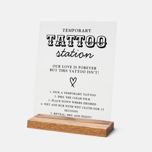 Wedding Temporary Tattoo Station Bar Instruction Acryl Bord (Hoek)