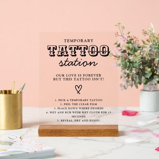 Wedding Temporary Tattoo Station Bar Instruction Acryl Bord (Huwelijk)