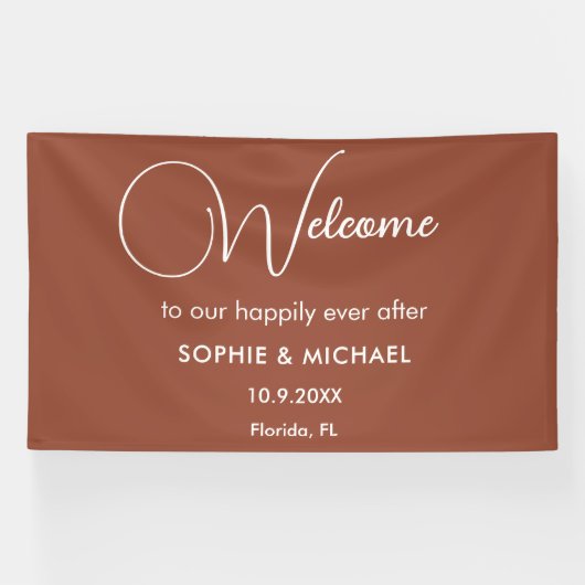 Wedding Terracotta Brown Welkom Spandoek (Horizontaal)