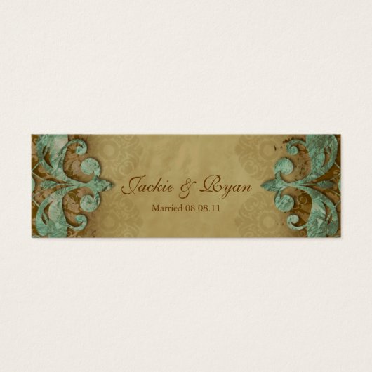 Wedding Thank You Card Bookmark Favor Verdigris Mini Visitekaartjes (Voorkant)