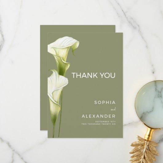 Wedding Thank You Cards "Delicate Calla Lilies" Bedankkaart (Voorkant / Achterkant in situ)