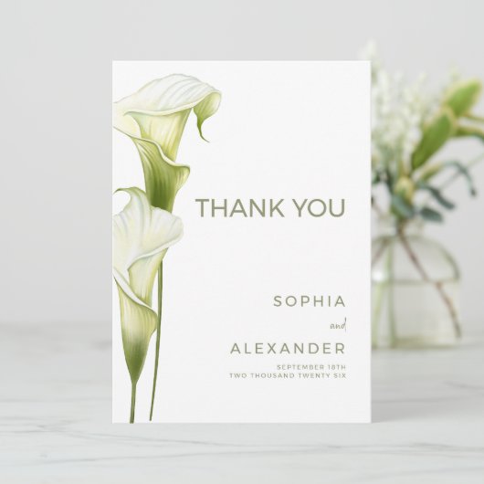 Wedding Thank You Cards "Delicate Calla Lilies" Bedankkaart (Staand voorkant)