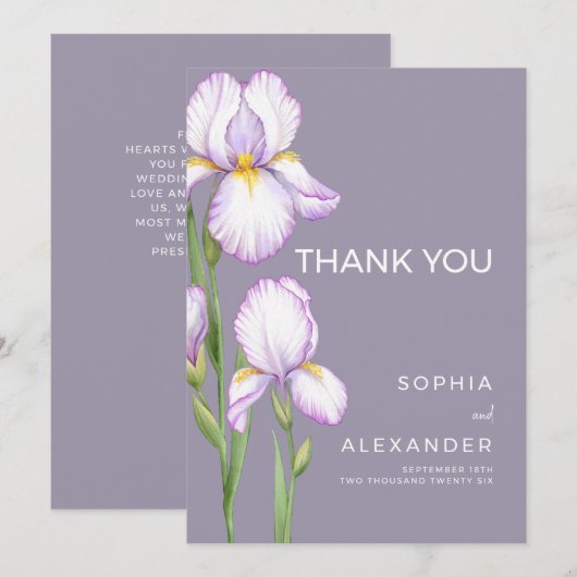 Wedding Thank You Cards " Delicate irises" Bedankkaart (Voorkant / Achterkant)
