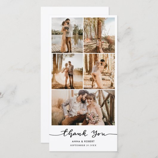 Wedding Thank You Casual Script Photo Collage Feestdagenkaart (Voorkant / Achterkant)
