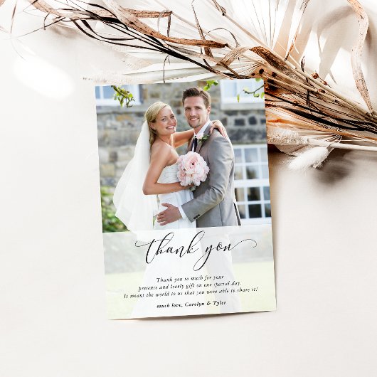 WEDDING THANK YOU Foto calligraphy chic overlay Bedankkaart