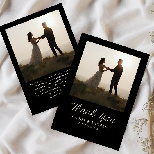 Wedding Thank You Message 2 Photographs Black  Bedankkaart