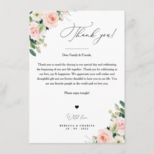 Wedding Thank You Note, In Lieu Of Favor Cards Menu (Voorkant)