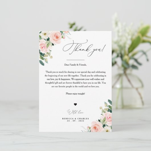 Wedding Thank You Note, In Lieu Of Favor Cards Menu (Staand voorkant)