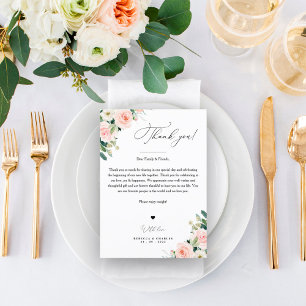 Wedding Thank You Note, In Lieu Of Favor Cards Menu