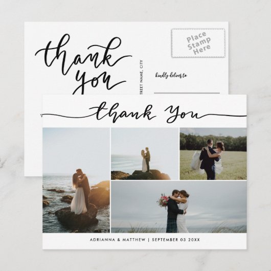 Wedding Thank You Script | Elegant Photo Collage Briefkaart (Voorkant / Achterkant)