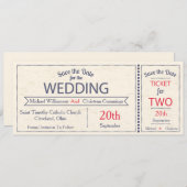 Wedding Ticket sparen de Datum aankondiging (Voorkant / Achterkant)