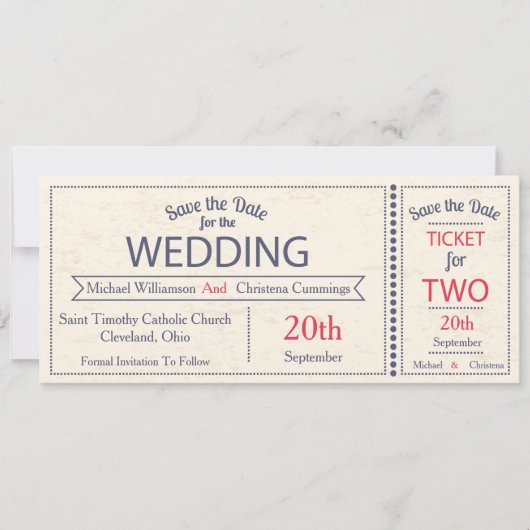 Wedding Ticket sparen de Datum aankondiging (Voorkant)