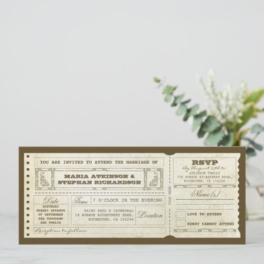 Wedding  Ticket Uitnodiging & RSVP Design (Staand voorkant)