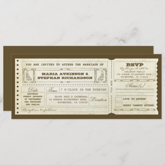 Wedding  Ticket Uitnodiging & RSVP Design (Voorkant / Achterkant)