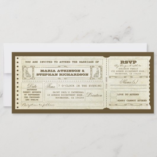Wedding  Ticket Uitnodiging & RSVP Design (Voorkant)