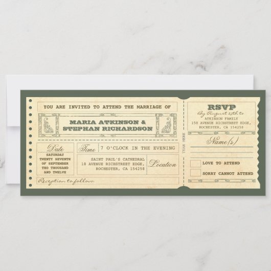 Wedding  Ticket Uitnodiging & RSVP Design (Voorkant)
