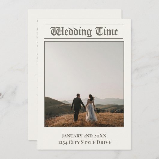 Wedding Time Newspaper - Uitnodiging Herinnering K (Voorkant / Achterkant)
