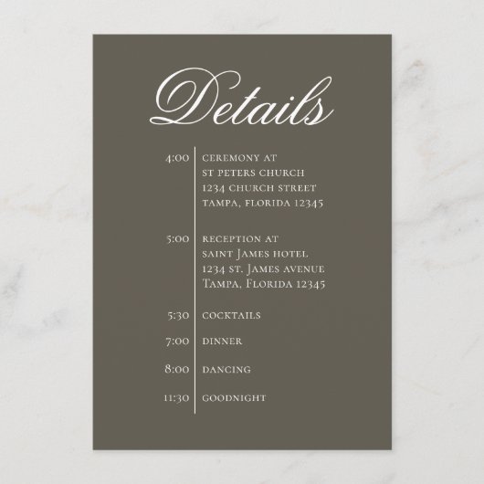 Wedding Timeline Details Simple RSVP Informatiekaartje (Voorkant)