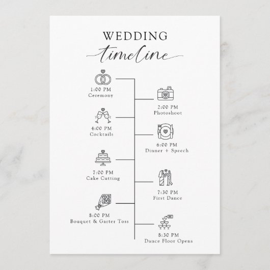 Wedding Timeline Program Elegant Minimalistisch Ee Programmakaart (Voorkant)