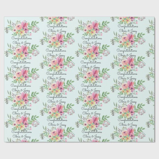 Wedding toevoegen Namen Floral Waterverf Roll van Cadeaupapier (Vlak)