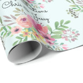 Wedding toevoegen Namen Floral Waterverf Roll van Cadeaupapier (Rol Hoek)