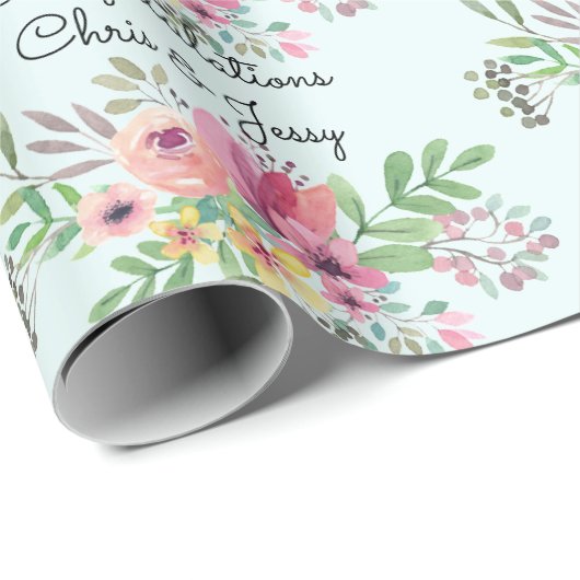 Wedding toevoegen Namen Floral Waterverf Roll van Cadeaupapier (Rol Hoek)