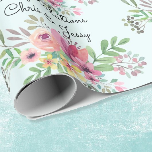 Wedding toevoegen Namen Floral Waterverf Roll van Cadeaupapier