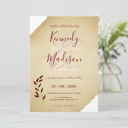 Wedding Torn Sepia Geometric Non-Binary Kaart (Staand voorkant)