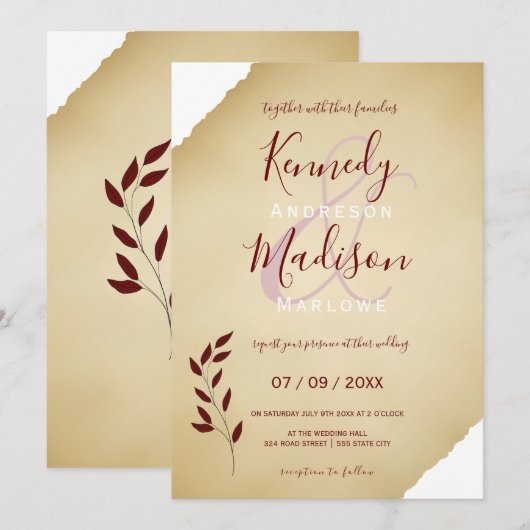 Wedding Torn Sepia Geometric Non-Binary Kaart (Voorkant / Achterkant)