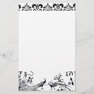 WEDDING TORTELDUIFJES Black White Peacocks Damask Briefpapier