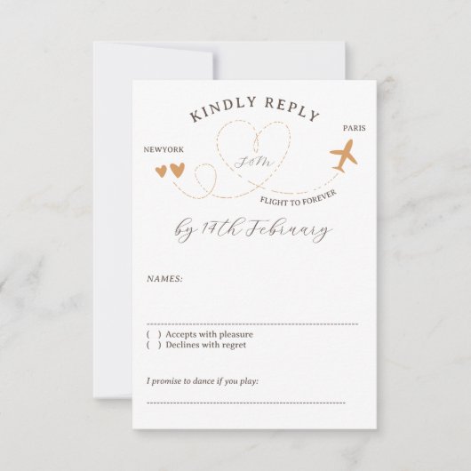 Wedding Travel Flight Plane Kindly Reply RSVP Kaartje (Voorkant)