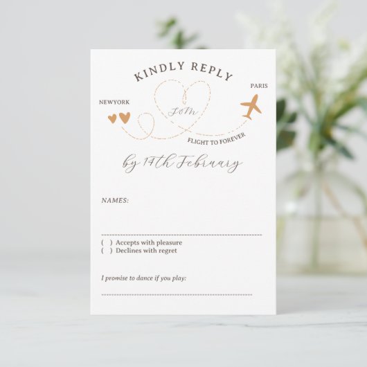 Wedding Travel Flight Plane Kindly Reply RSVP Kaartje (Staand voorkant)