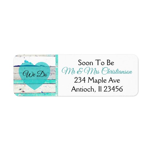 Wedding Turquoise Blauwgroen en White Wood Labels (Voorkant)