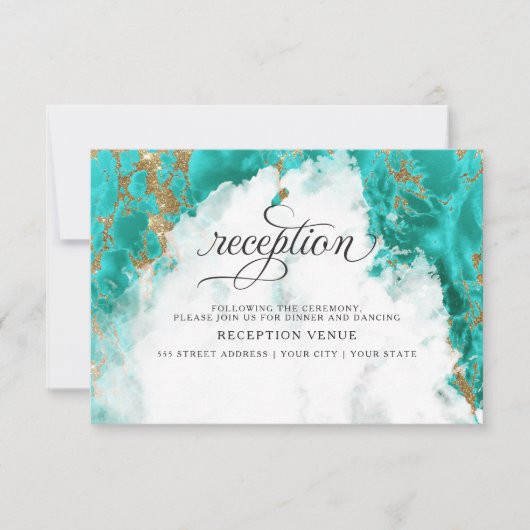 WEDDING| Turquoise Waterverf Geode BarefootBride™ Kaart (Voorkant)