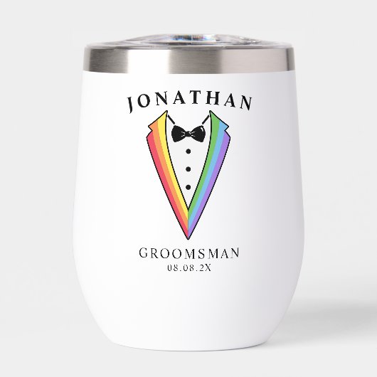 Wedding Tuxedo Personalized Groomsman Thermal Wine (Voorkant)
