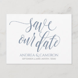 Wedding Typografie Save-the-Date - Dusty Blue Aankondigingskaart
