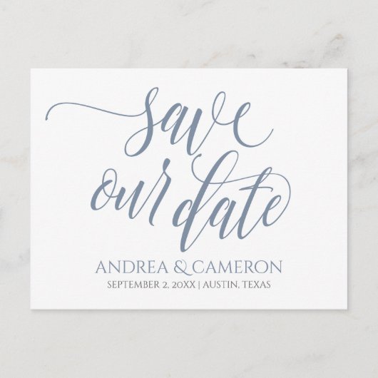Wedding Typografie Save-the-Date - Dusty Blue Aankondigingskaart (Voorkant)