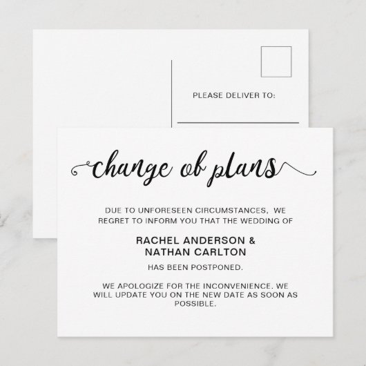Wedding uitgestelde aankondiging annulering Eenvou (Voorkant / Achterkant)