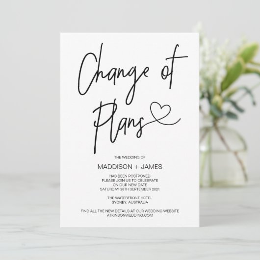 Wedding Uitgestelde Notities Wijziging van Plannen Kaart (Staand voorkant)