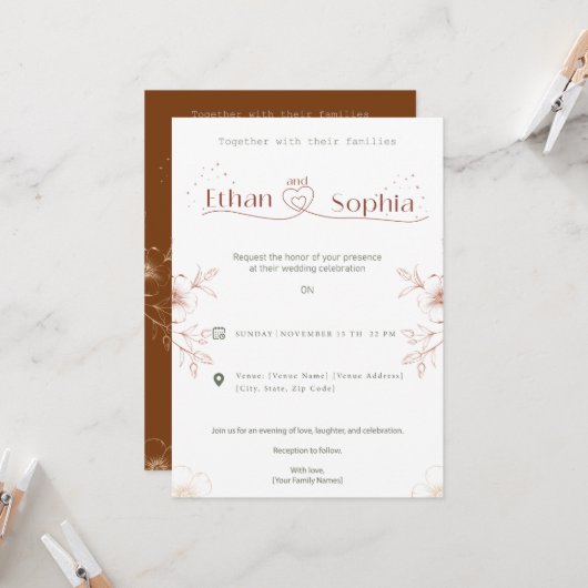 Wedding Uitnodiging Card Design Online (Voorkant / Achterkant in situ)
