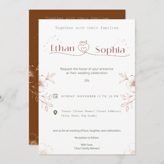 Wedding Uitnodiging Card Design Online (Voorkant / Achterkant)
