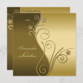 Wedding Uitnodiging Classy Brown Gold Floral (Voorkant / Achterkant)