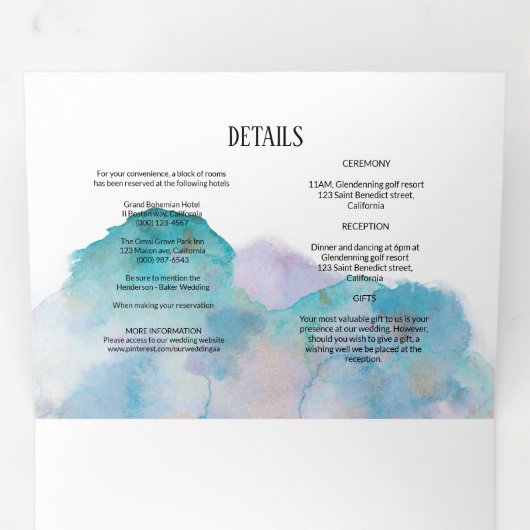 WEDDING-uitnodiging/details/menu/rsvp. Drieluik Kaart (Binnenzijde eerst)