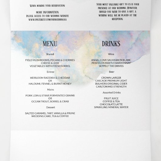 WEDDING-uitnodiging/details/menu/rsvp. Drieluik Kaart (Binnenkant midden)