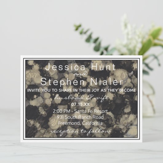 Wedding Uitnodiging Elegant Inks of Gold N Blacks (Staand voorkant)